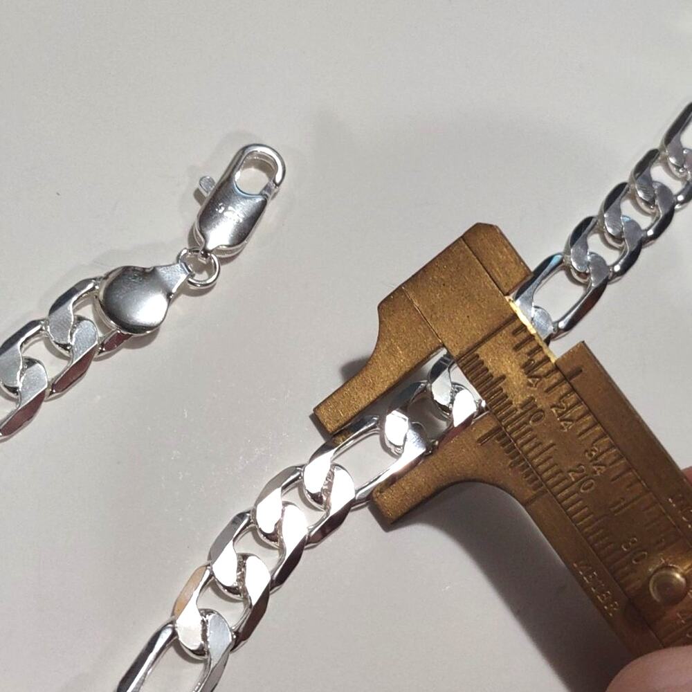925 10mm Silver Plated Figaro Chain Men's Valentines Day Anniversary Gift 10mm